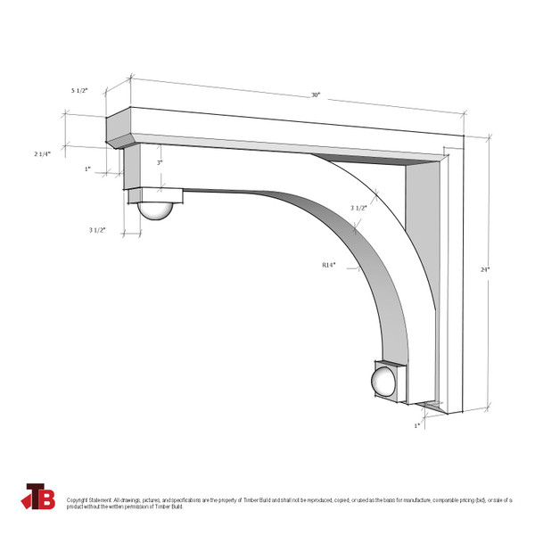 Cedar Bracket 116T6 — dimensional sketch with measurements | Timber Build