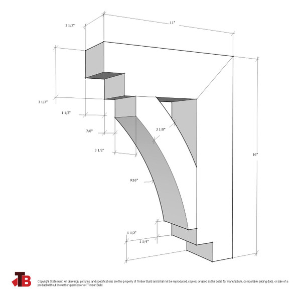 Cedar Bracket 07T5 — dimensional sketch with measurements | Timber Build