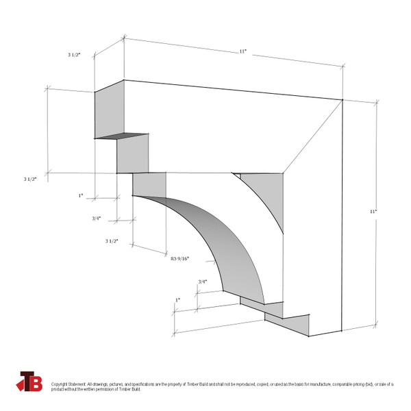 Cedar Bracket 07T3 — dimensional sketch with measurements | Timber Build
