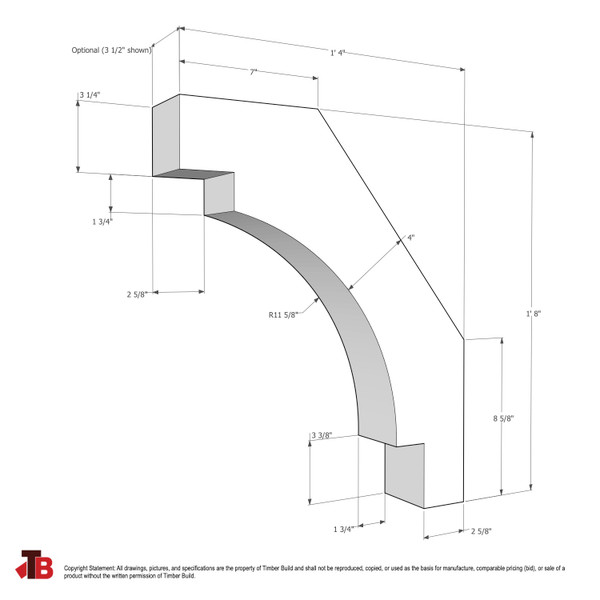 Cedar Knee Brace 67T13 — dimensions | Timber Build