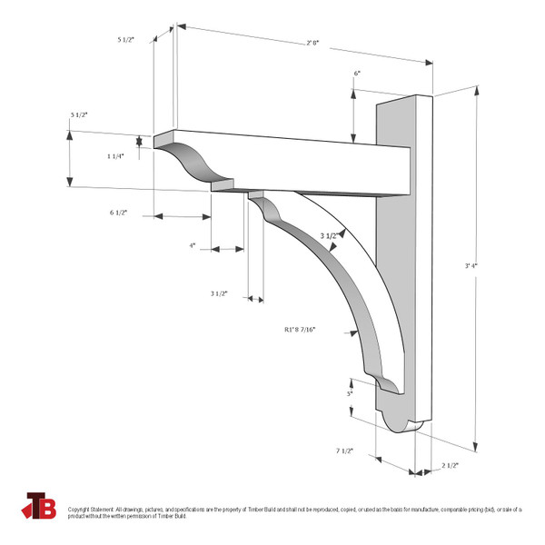 Cedar Bracket 05T1 — dimensional sketch with measurements | Timber Build