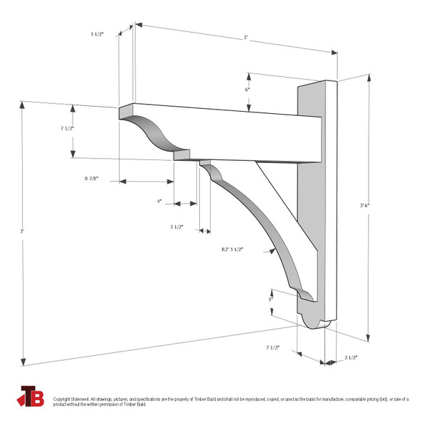 Cedar Bracket 05T4 — dimensional sketch with measurements | Timber Build