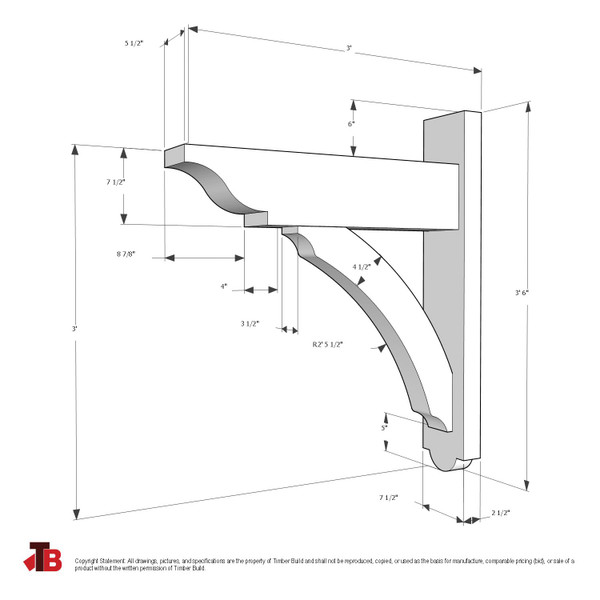 Cedar Bracket 05T3 — dimensional sketch with measurements | Timber Build