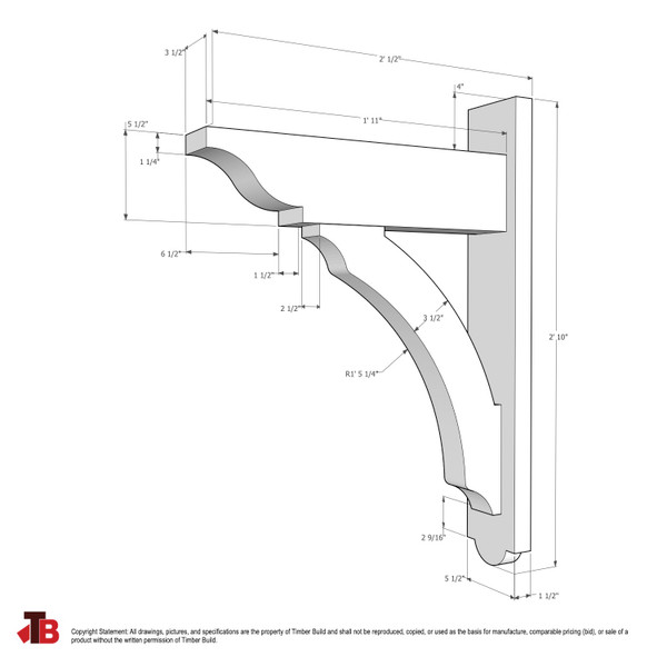 Cedar Bracket 05T5 — dimensional sketch with measurements | Timber Build