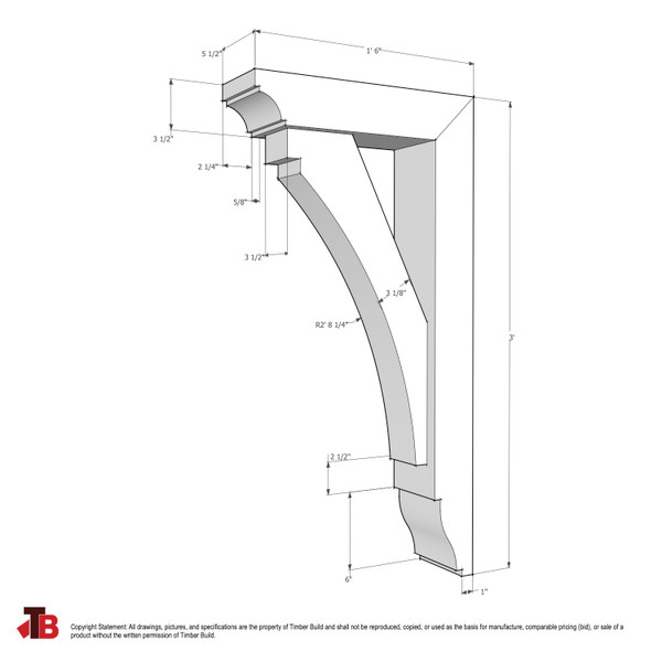 Cedar Bracket 02T36 — dimensional sketch with measurements | Timber Build