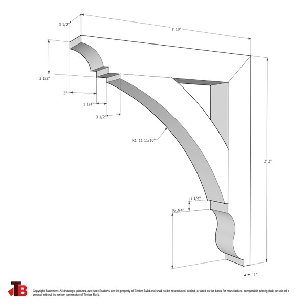 Cedar Bracket 10T3 — dimensional sketch with measurements | Timber Build