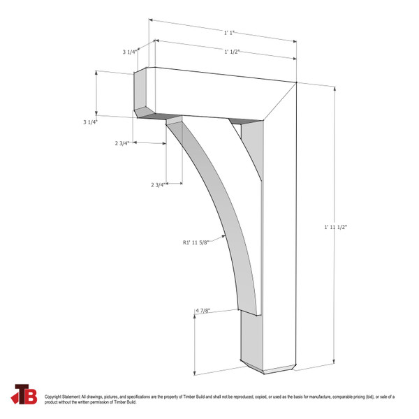 Cedar Bracket 13T11 — dimensional sketch with measurements | Timber Build