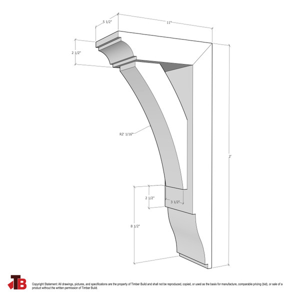 Cedar Bracket 02T26 — dimensional sketch with measurements | Timber Build