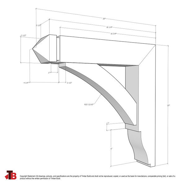 Cedar Bracket 01T6 — dimensional sketch with measurements | Timber Build