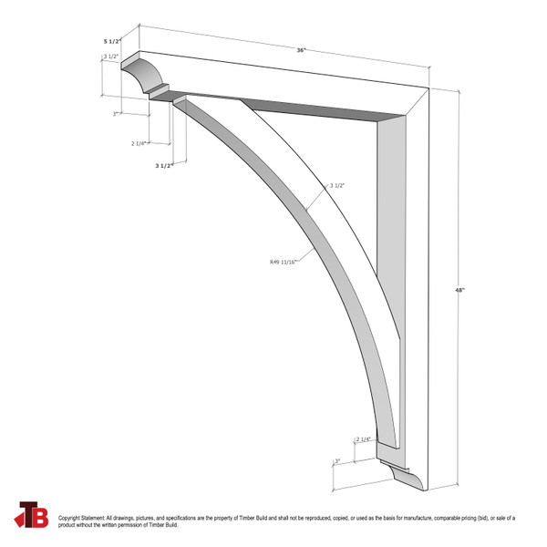 Cedar Bracket 03T10X — dimensional sketch with measurements | Timber Build