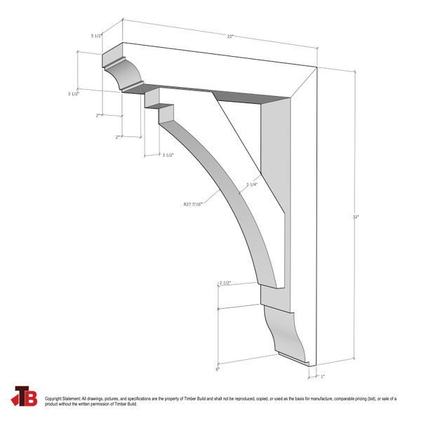 Cedar Bracket 02T38 — dimensional sketch with measurements | Timber Build