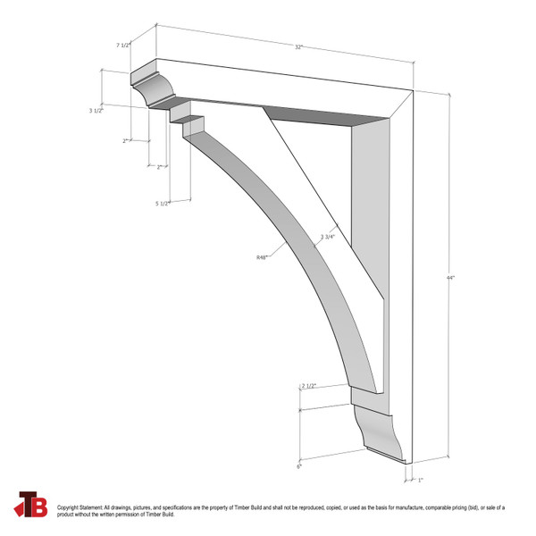 Cedar Bracket 02T39 — dimensional sketch with measurements | Timber Build