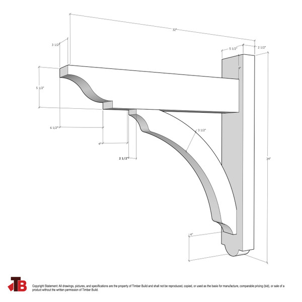 Cedar Bracket 05T7 — dimensional sketch with measurements | Timber Build