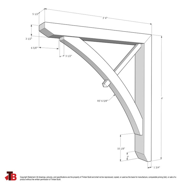 Cedar Bracket 13T2 — dimensional sketch with measurements | Timber Build
