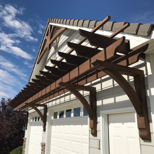 Cedar Bracket 10T31 — installed over garage door view | Timber Build