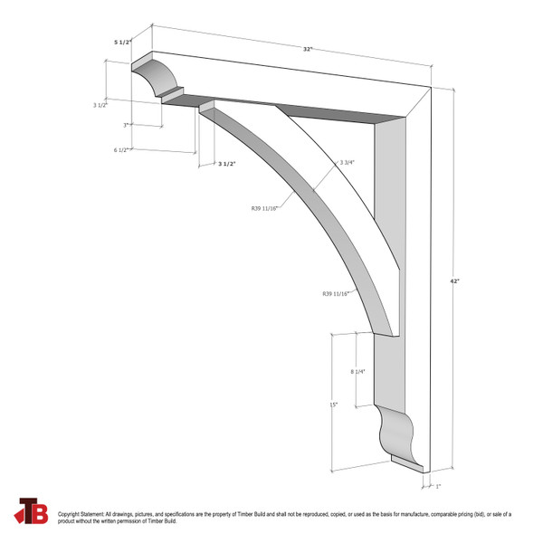 Cedar Bracket 10T31 — dimensional sketch with measurements | Timber Build