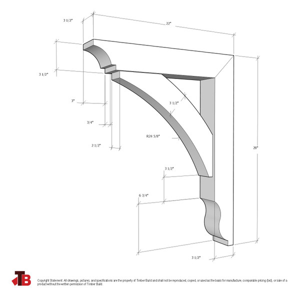 Cedar Bracket 10T24 — dimensional sketch with measurements | Timber Build