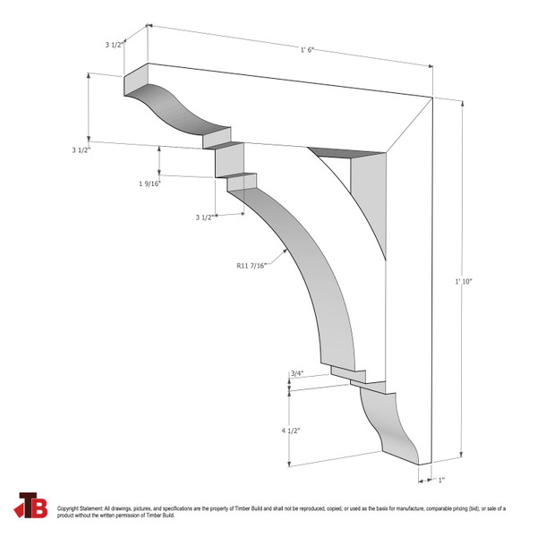 Cedar Bracket 14T5 — dimensional sketch with measurements | Timber Build