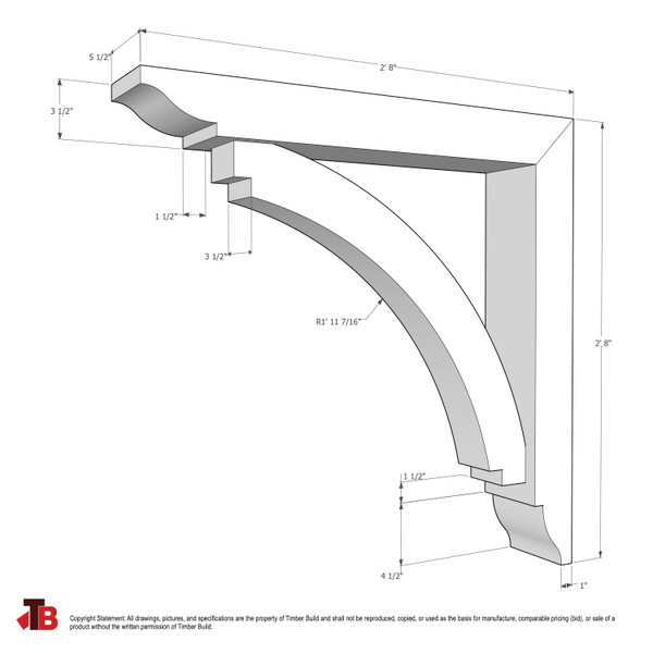 Cedar Bracket 14T6 — dimensional sketch with measurements | Timber Build