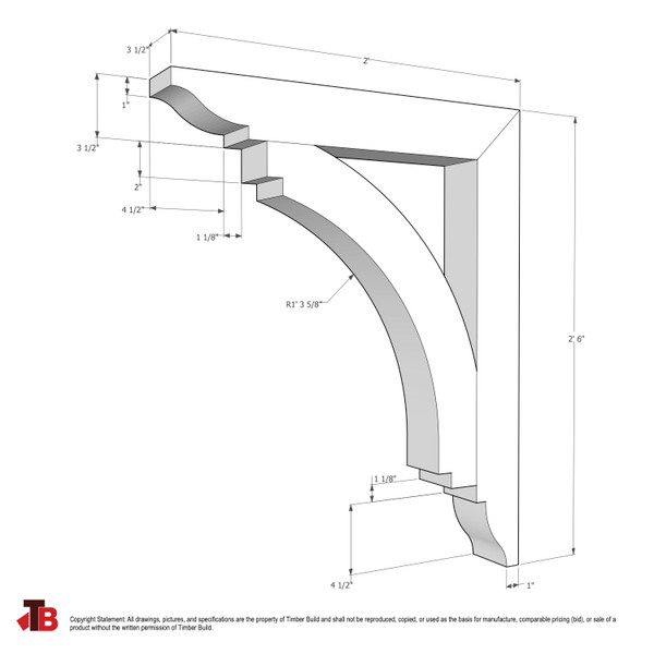 Cedar Bracket 14T8 — dimensional sketch with measurements | Timber Build