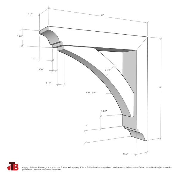 Cedar Bracket 03T11X — dimensional sketch with measurements | Timber Build