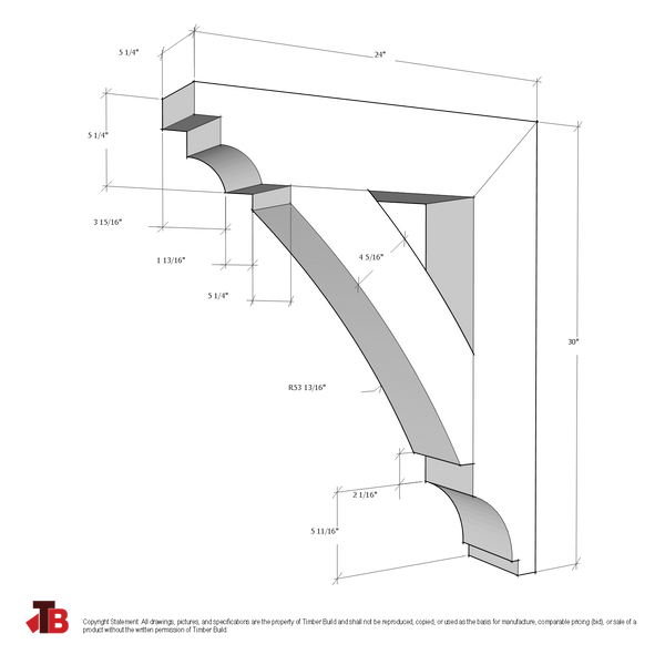 Cedar Bracket 16T2 — dimensional sketch with measurements | Timber Build