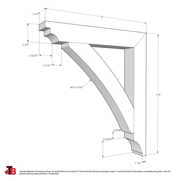 Cedar Bracket 16T3 — dimensional sketch with measurements | Timber Build