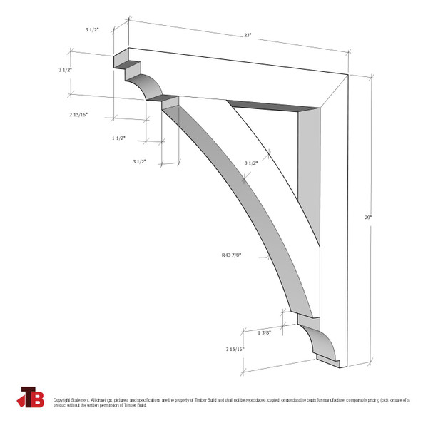 Cedar Bracket 16T5 — dimensional sketch with measurements | Timber Build