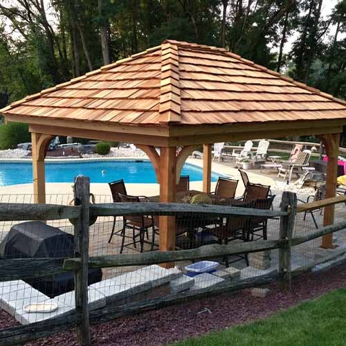 Cedar gazebo with wood knee braces
