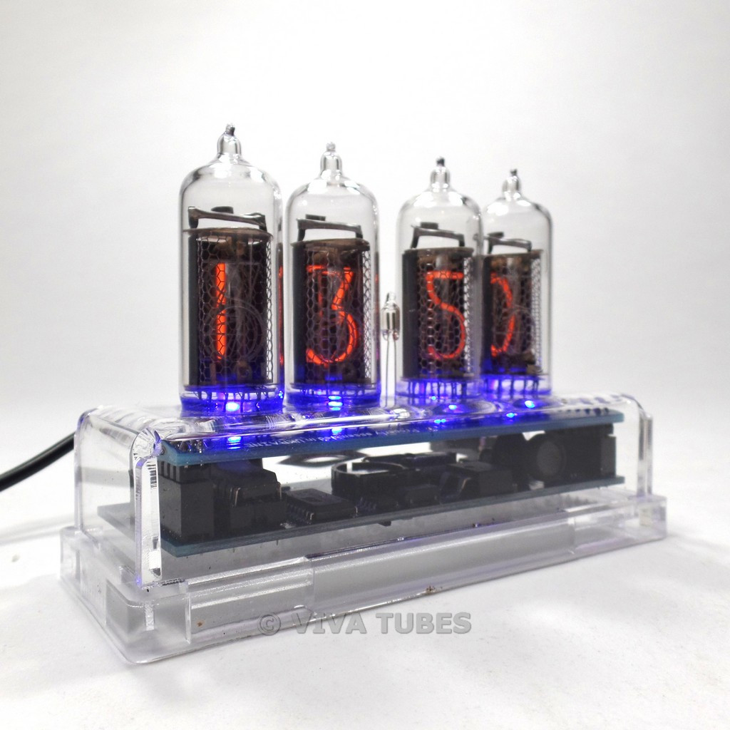 In 14 Nixie Vacuum Tube Clock 4 Digit Clear Acrylic Enclosure