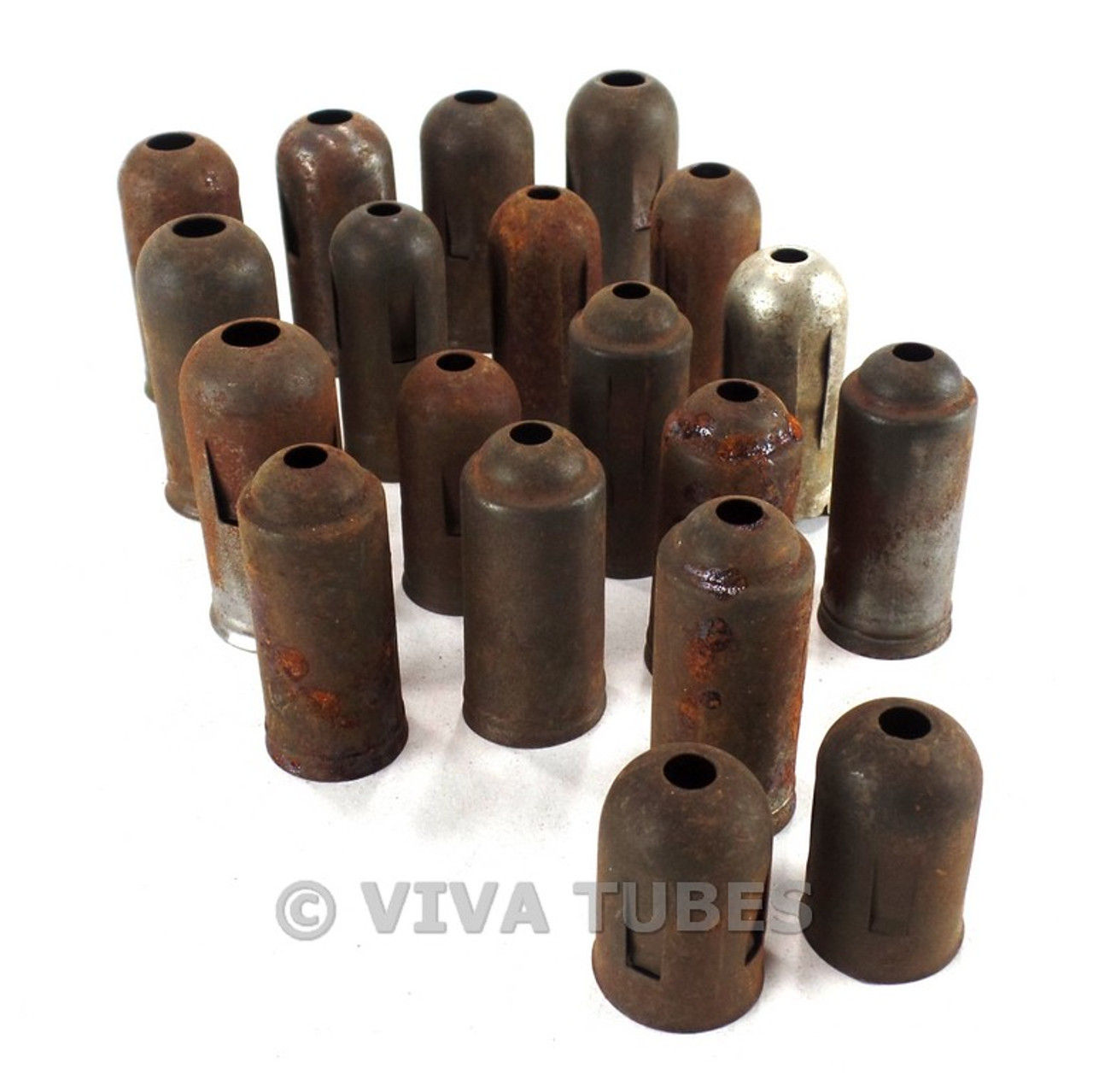 Lot of 112 Rusty Mini Metal Radio Vacuum Radio Tube Shields 9-Pin, 12AX7  Size - VIVA TUBES