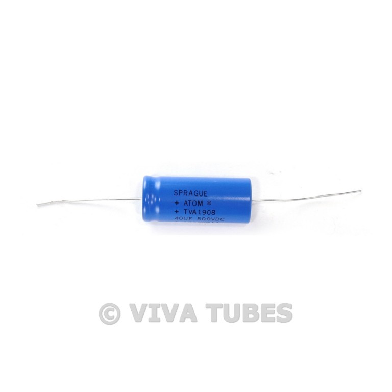 Condensatore Sprague Atom TVA-1908 – 40uF 500VDC +65C – Nuovo Vintage NOS