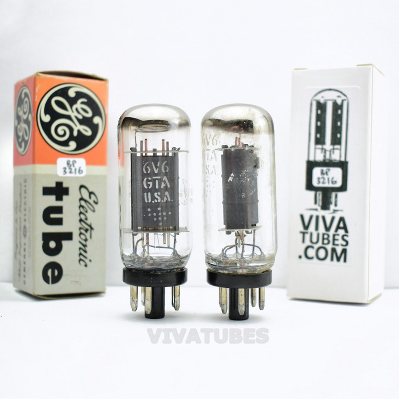 TUBE/your tube my tube /お中元BOX Tests NOS Matched Pair GE USA 6V6GTA Grey Box Plate Top O