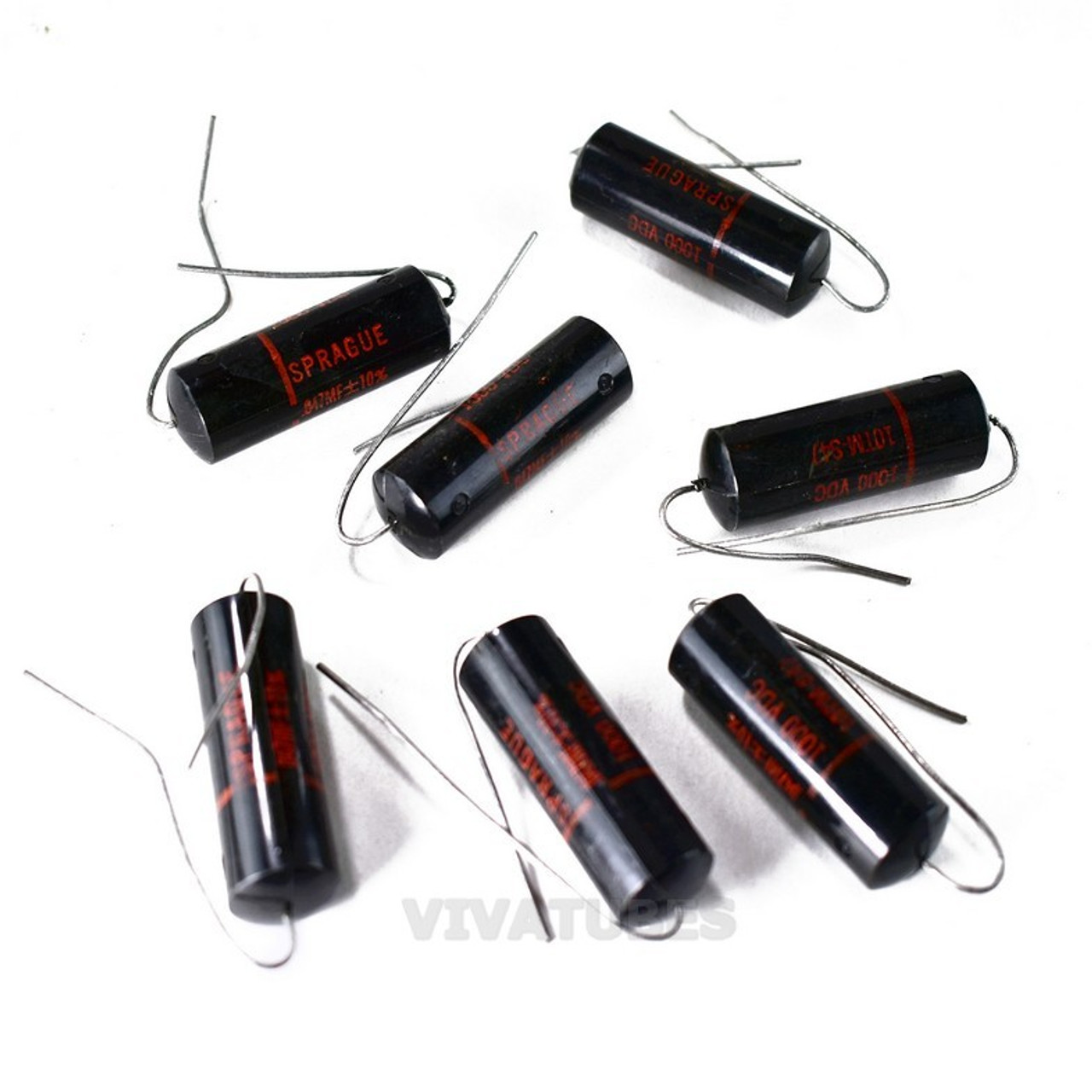 Lot of 8. Vintage Sprague 'Black Beauty' Axial Oil Capacitor