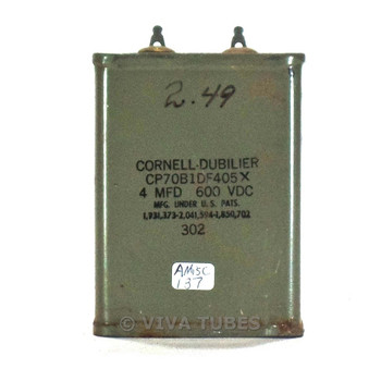 Vintage Cornell Dubilier CP70B1DF405X 4 MFD 600 VDC Paper in Oil Capacitor