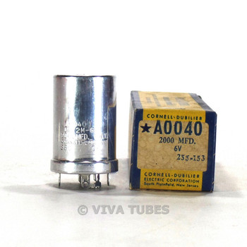 NOS NIB Cornell-Dubilier A0040 2000 MFD 6V Electrolytic Can Capacitor