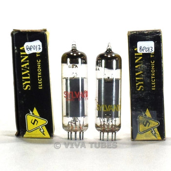 True NOS NIB Matched Pair Sylvania USA 6EM5 Long Grey Plate Vacuum Tubes