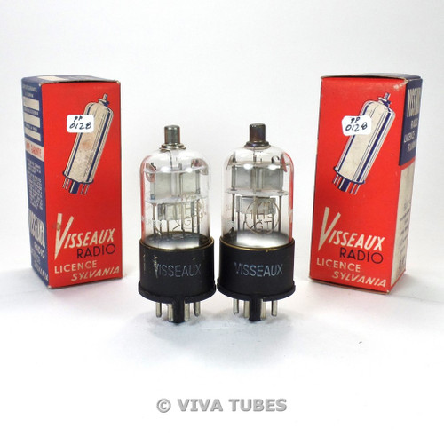 True NOS NIB Date Matched Pair Visseaux France 1H5GT Silver Plate Vacuum Tubes