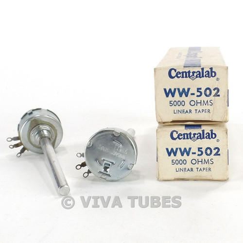NOS NIB Vintage Lot of 2 Centralab WW-502 Linear Taper Potentiometers 5K ohm