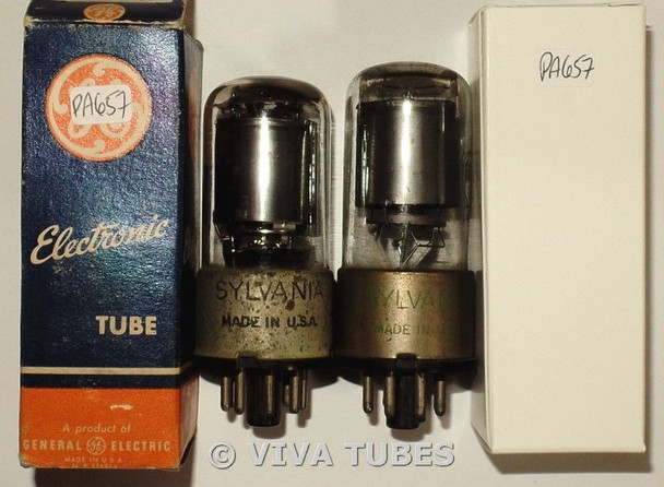 Matched Pair Sylvania USA 6SJ7GT Gray Plate Metal Base TALL Vacuum Tubes 91%