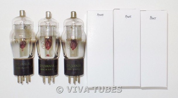 NOS Matched Trio (3) Sylvania USA Type 24A Mesh Plate Leaf Logo Vacuum Tubes