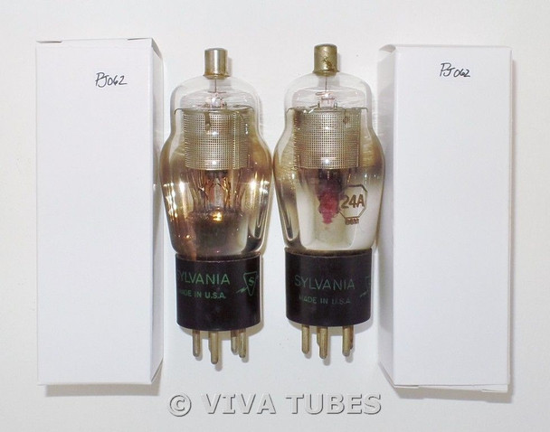 NOS Date Matched Pair Sylvania USA Type 24A Silver Mesh Plate Vacuum Tubes