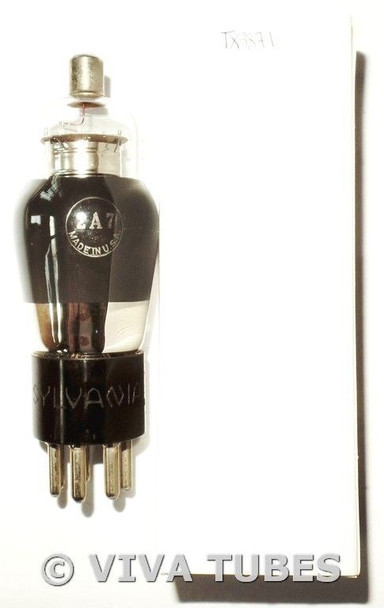 NOS Sylvania USA 2A7 Silver Plate Smoked Glass Engraved Base Vacuum Tube