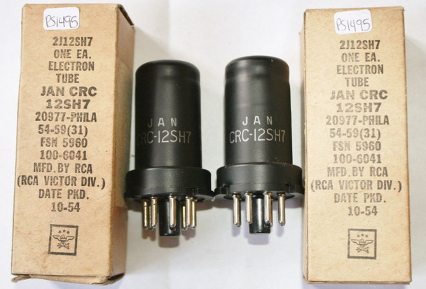 NOS NIB Date Matched Pair RCA USA JAN-CRC-12SH7 Metal Vacuum Tube 100%+