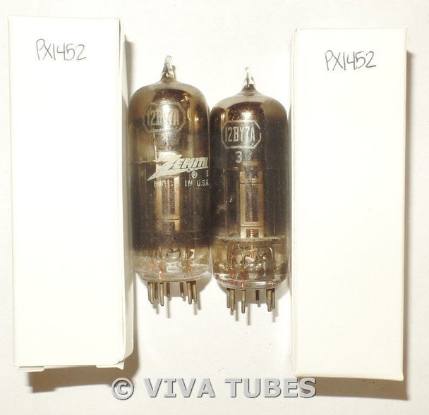 Matched Pair Tung-Sol USA 12BY7A [12BV7 12DQ7] Black P Vacuum Tubes 76% & 95%