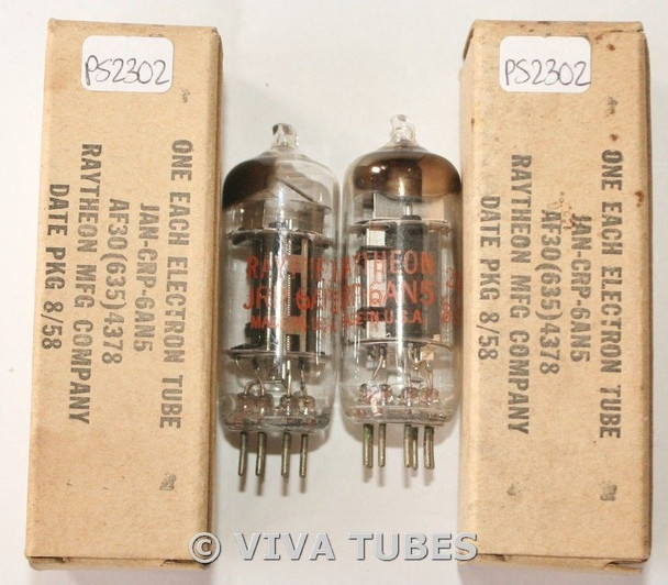 NOS NIB Date Matched Pair Raytheon USA JRP-6AN5 Plate 3 Mica Vacuum Tubes