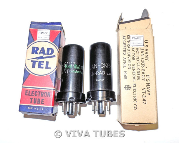 NOS NIB Date Matched Pair Ken-Rad USA JAN-CKR-6AG7/VT-247 Metal Vacuum Tubes