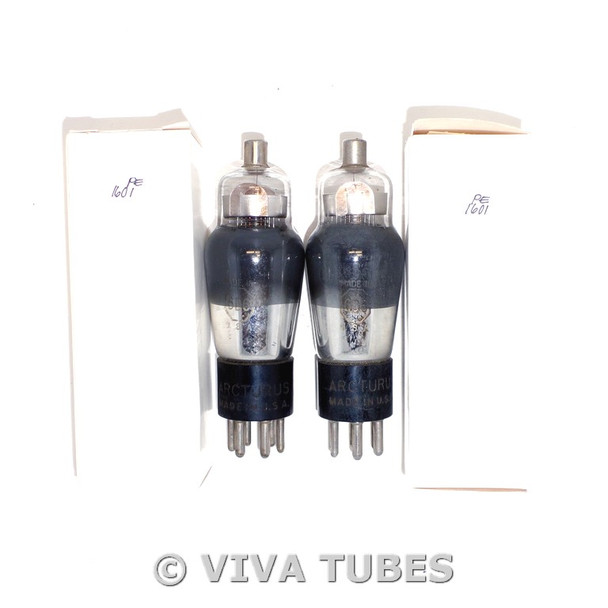 Matched Pair Arcturus USA 6D6 Silver Plate Smoked Glass ENGRAVED Vacuum Tubes