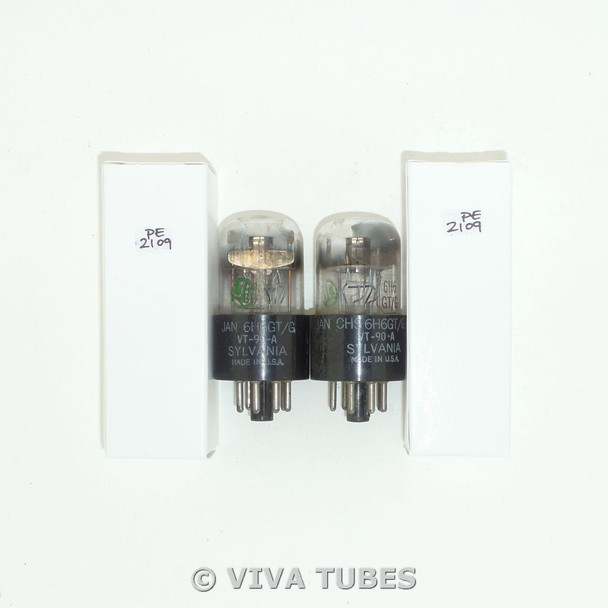 NOS Date Matched Pair Sylvania USA JAN-6H6GT VT-90-A Silver Plate Vacuum Tubes