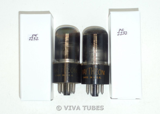 NOS Matched Pair Raytheon US 6SA7GT Silver Plate Smoked Glass Vacuum Tubes